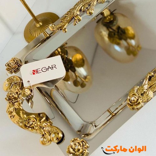 خرید-سینی-مستطیل-گلستان-دسته-طلایی-نگارمتوسط-کد-g-3039-و-قیمت-و-لیست-