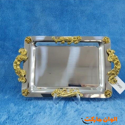 خرید-سینی-مستطیل-گلستان-دسته-طلایی-نگارمتوسط-کد-g-3039-و-قیمت-و-لیست-