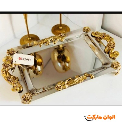 سینی مستطیل گلستان دسته طلایی نگارمتوسط کد G3039