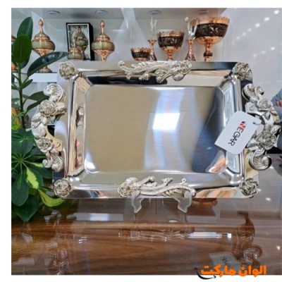 سینی پذیرایی استیل برند نگار طرح گلستان سایز بزرگ کدG3043