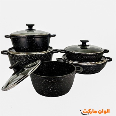 سرویس قامبله ۱۰ پارچه چدن گرانیت برند تفلون کد L061