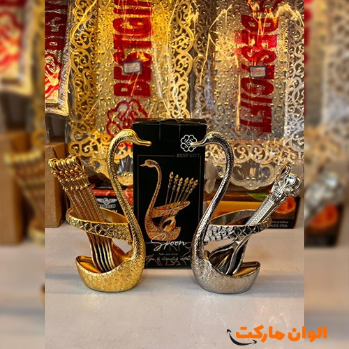 خرید-عمده-ارزان-صادرات-ست-جا-قاشقی-قو-همراه-با-قاشق-چای