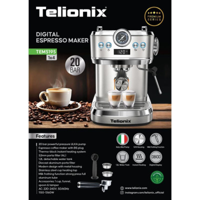 اسپرسو ساز تلیونیکس مدل اسپرسوساز تلیونیکس مدل TELIONIX 5195 TELIONIX TEM5159 کد M399